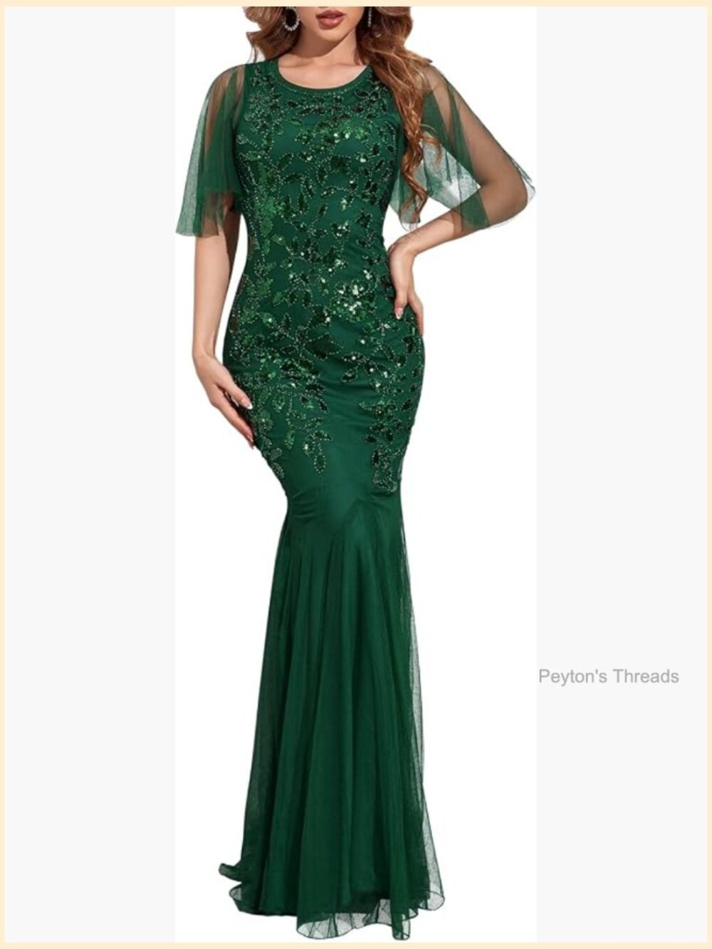 1920s Sequin Mermaid Hem Maxi Long Formal Dress with Short Sleeves